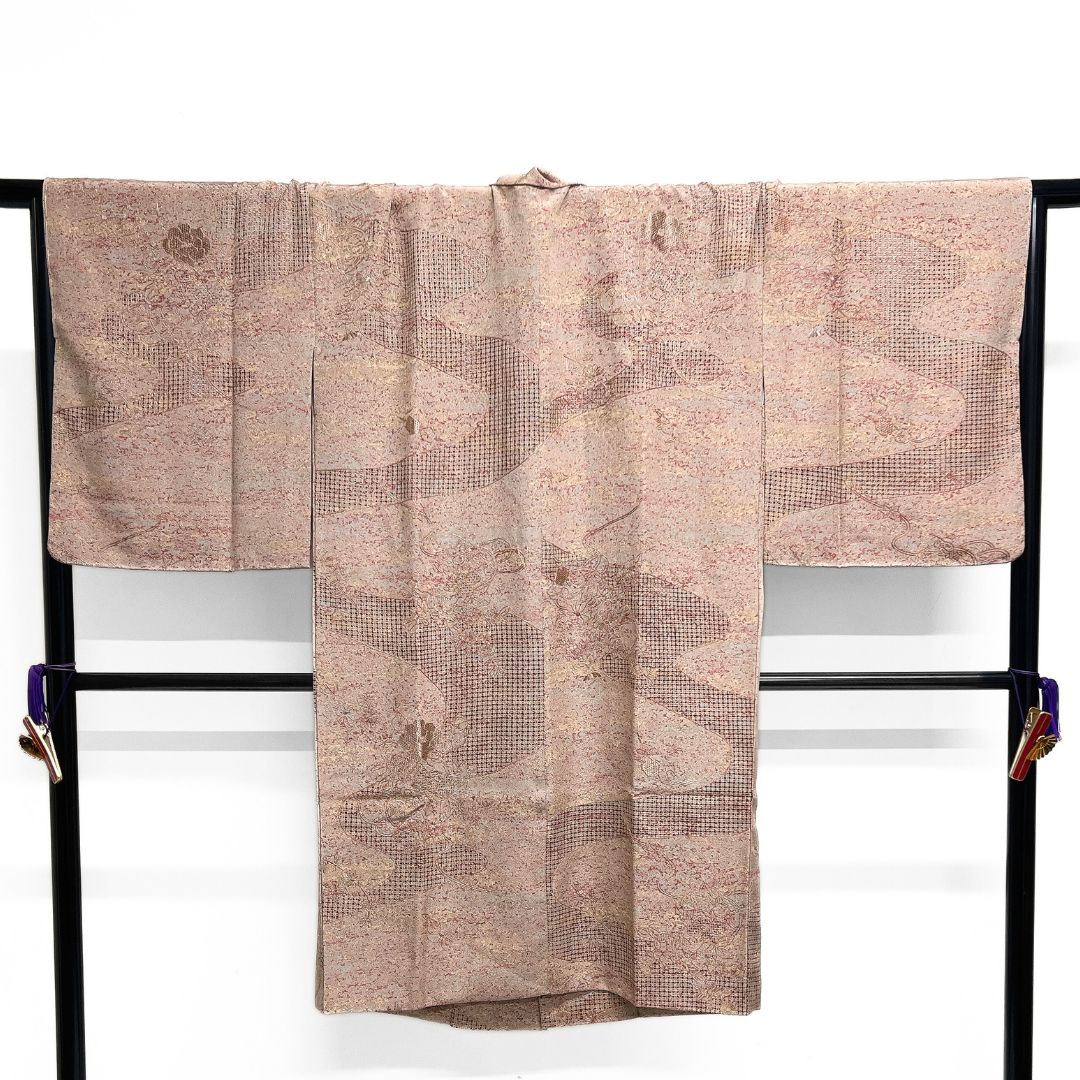 道中着 スワトウ刺繍 陶彩染 流水 花模様 着物 122 b d ms