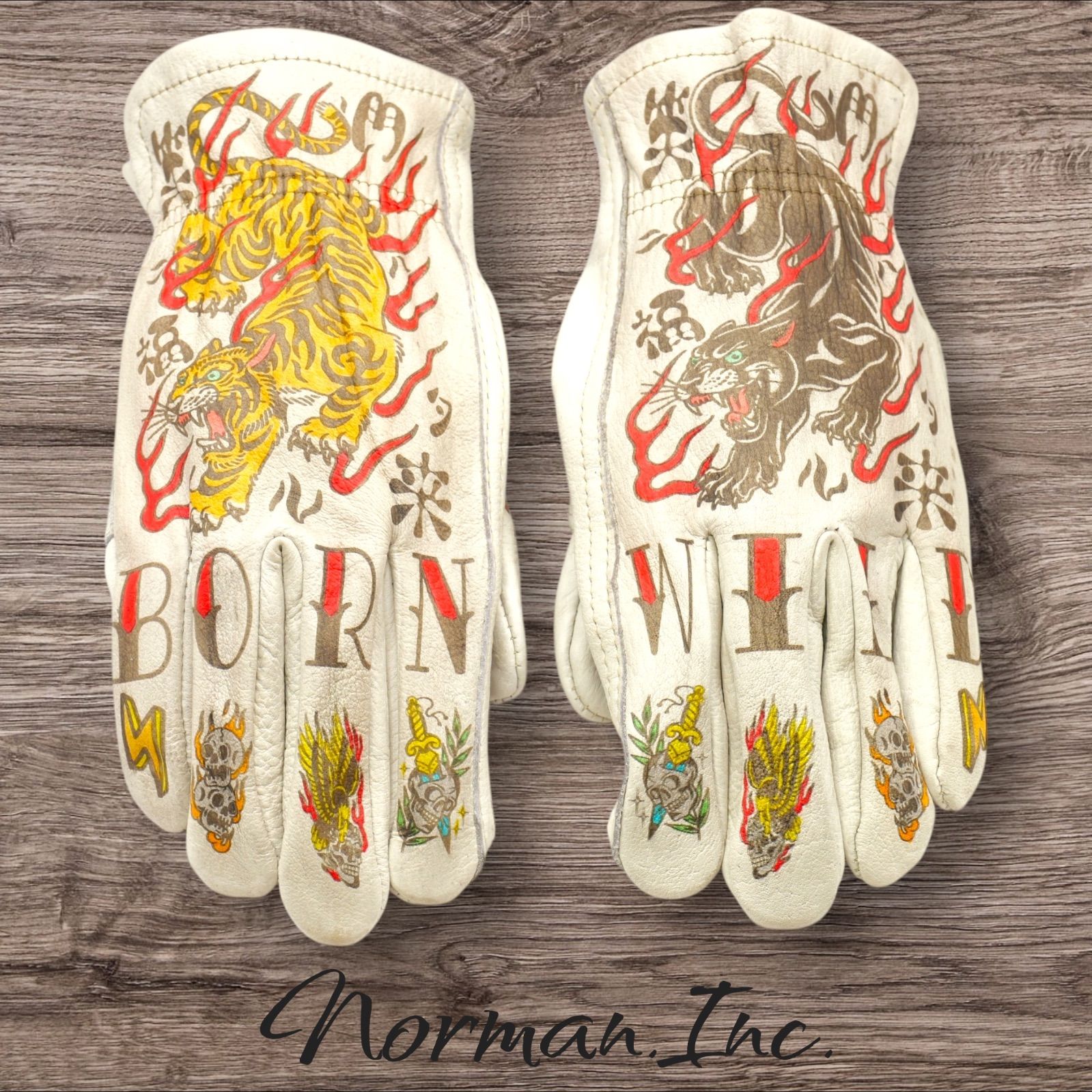 牛革 レザーグローブ ホワイト 白 アメリカン バイク ハーレー