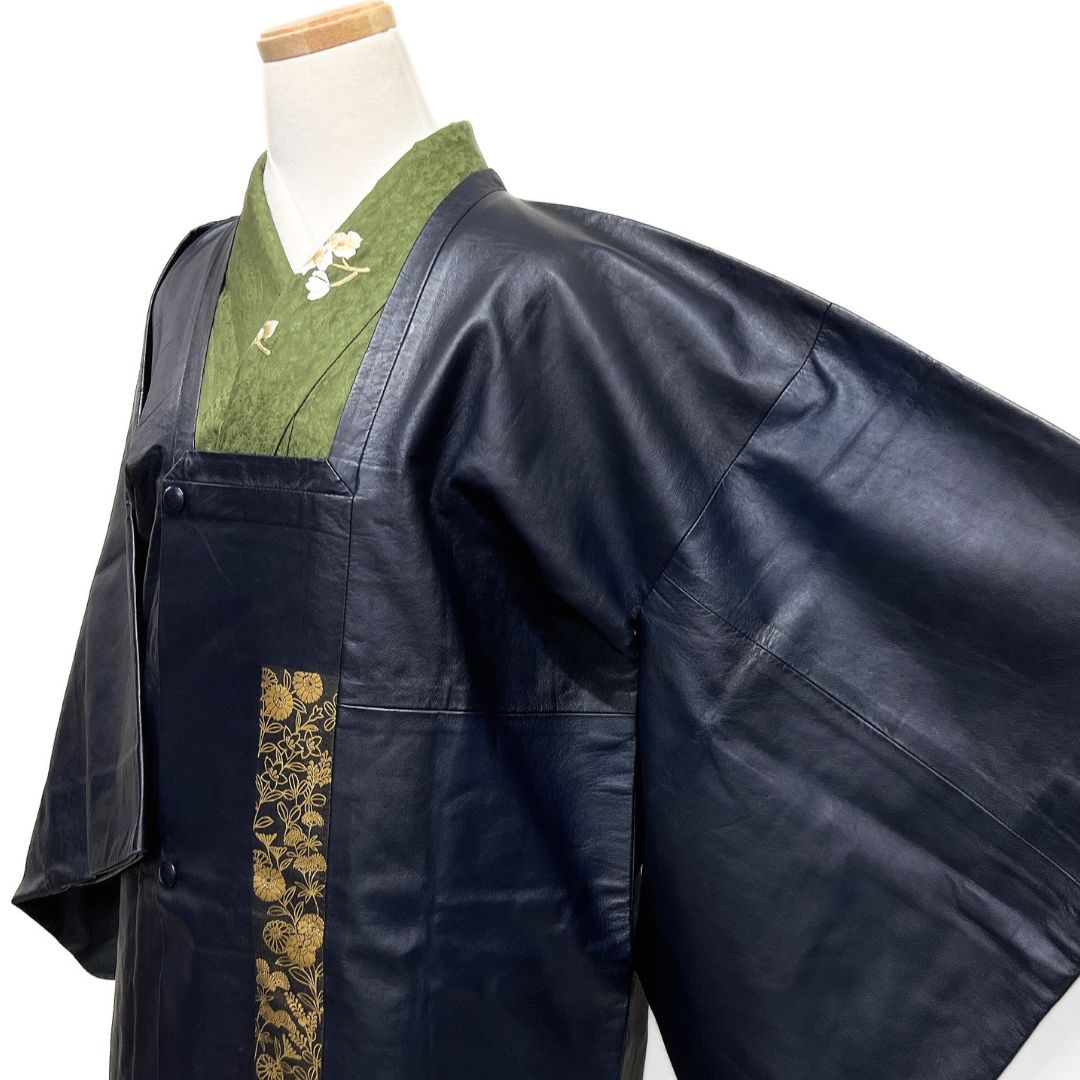 道中着 レザー ラムスキン 本革 羊革 短冊 花 着物 122 b d ms