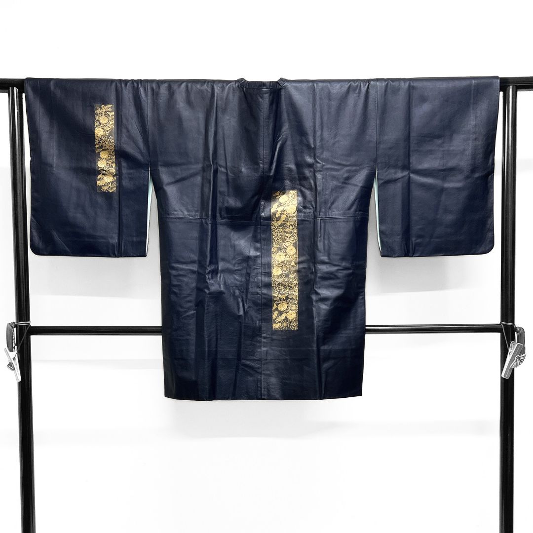 道中着 レザー ラムスキン 本革 羊革 短冊 花 着物 122 b d ms