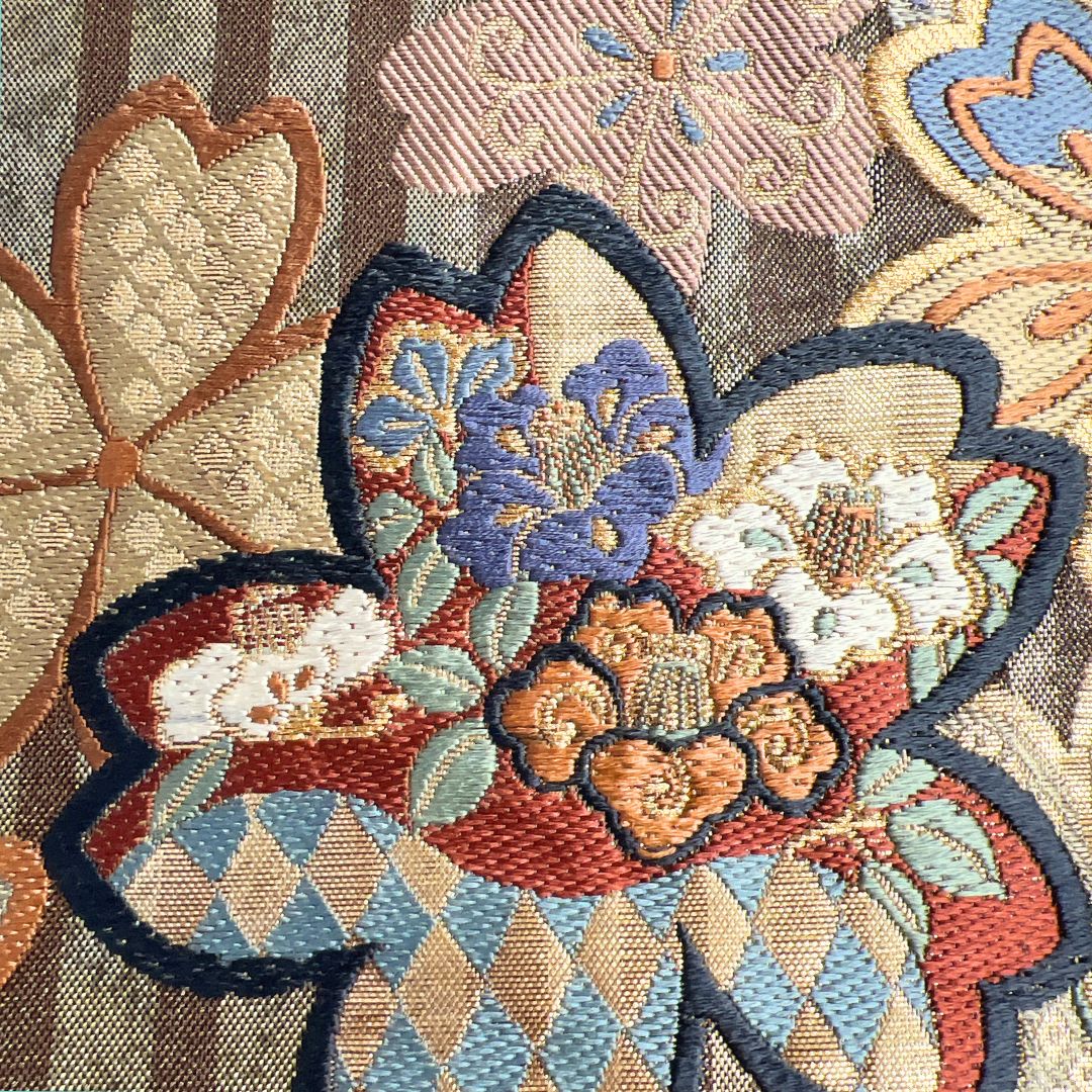  袋帯 縦縞 桜花 枝垂れ 金糸 椿 萩 着物 122 b d ms 袋帯 帯