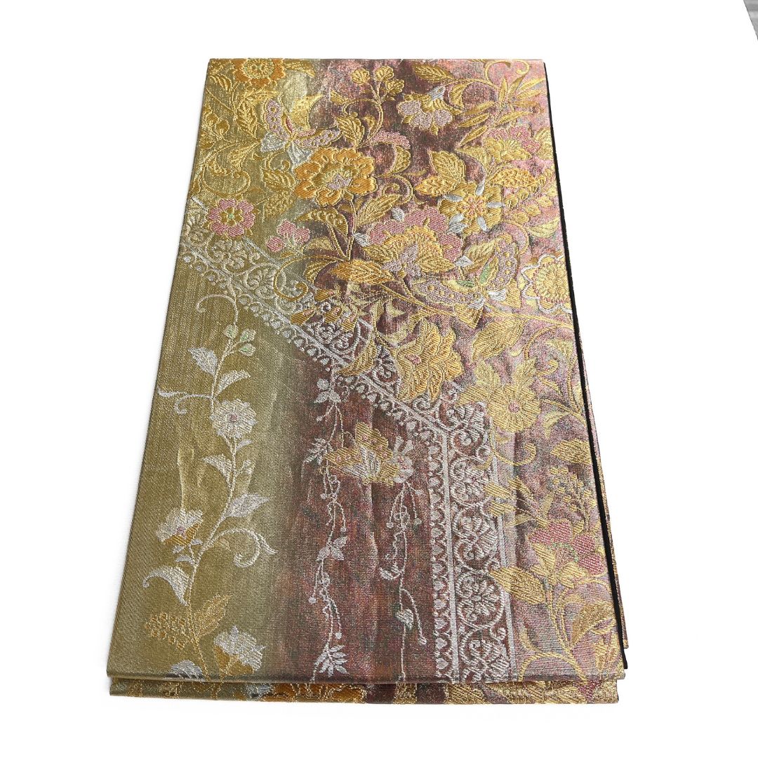 袋帯 牡丹 唐花 蝶 グラデーション 金糸 着物 122 b d ms