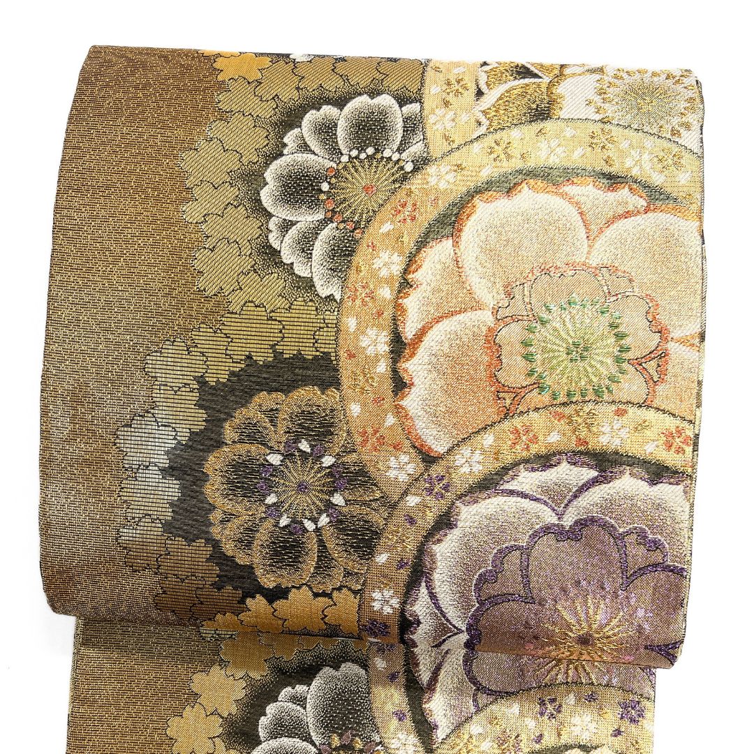 振袖帯 華紋 八重桜 花びら 袋帯 金糸 着物 122 b d ms