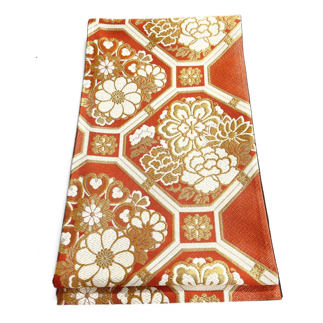 振袖帯 蜀江紋 牡丹 菊 花菱 紗綾形 金糸 着物 122 b d ms