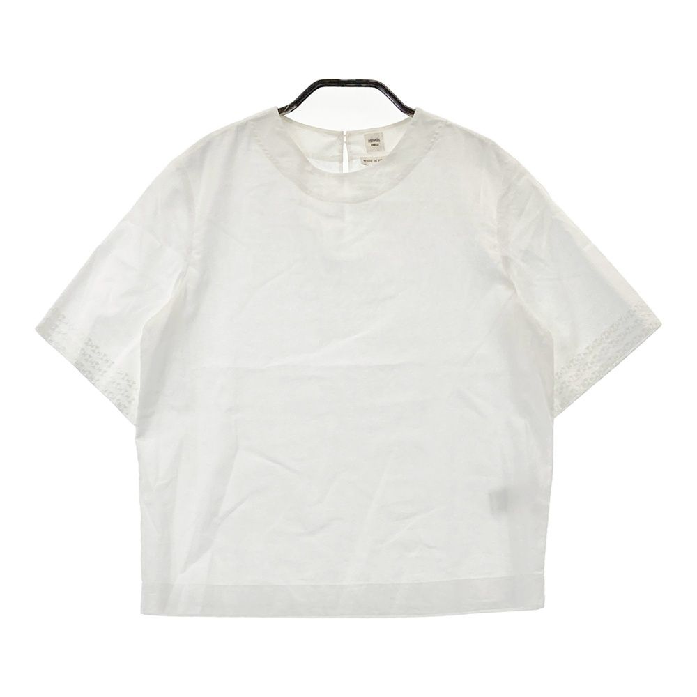 HERMES エルメス 半袖ブラウス プルオーバー コットン 袖H刺繍 ホワイト系 36 レディース