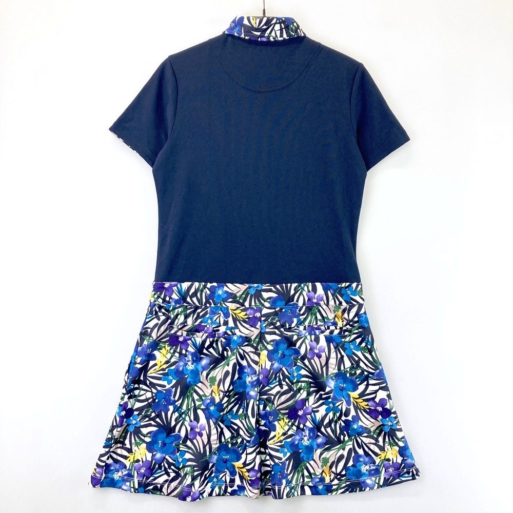 サイズ：S CALLAWAY キャロウェイ 半袖ポロ ワンピース 花柄 ネイビー
