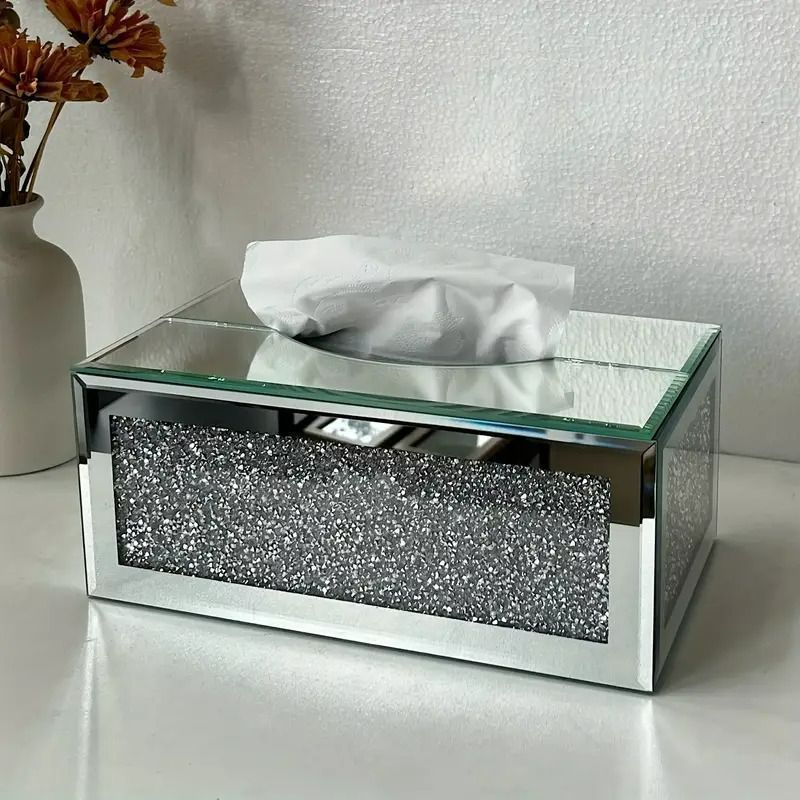 ティッシュボックス ガラス ティッシュケース シルバー ミラー インテリア お洒落 モダン ラグジュアリー 防水防塵 リビング 寝室 化粧室 bj 19