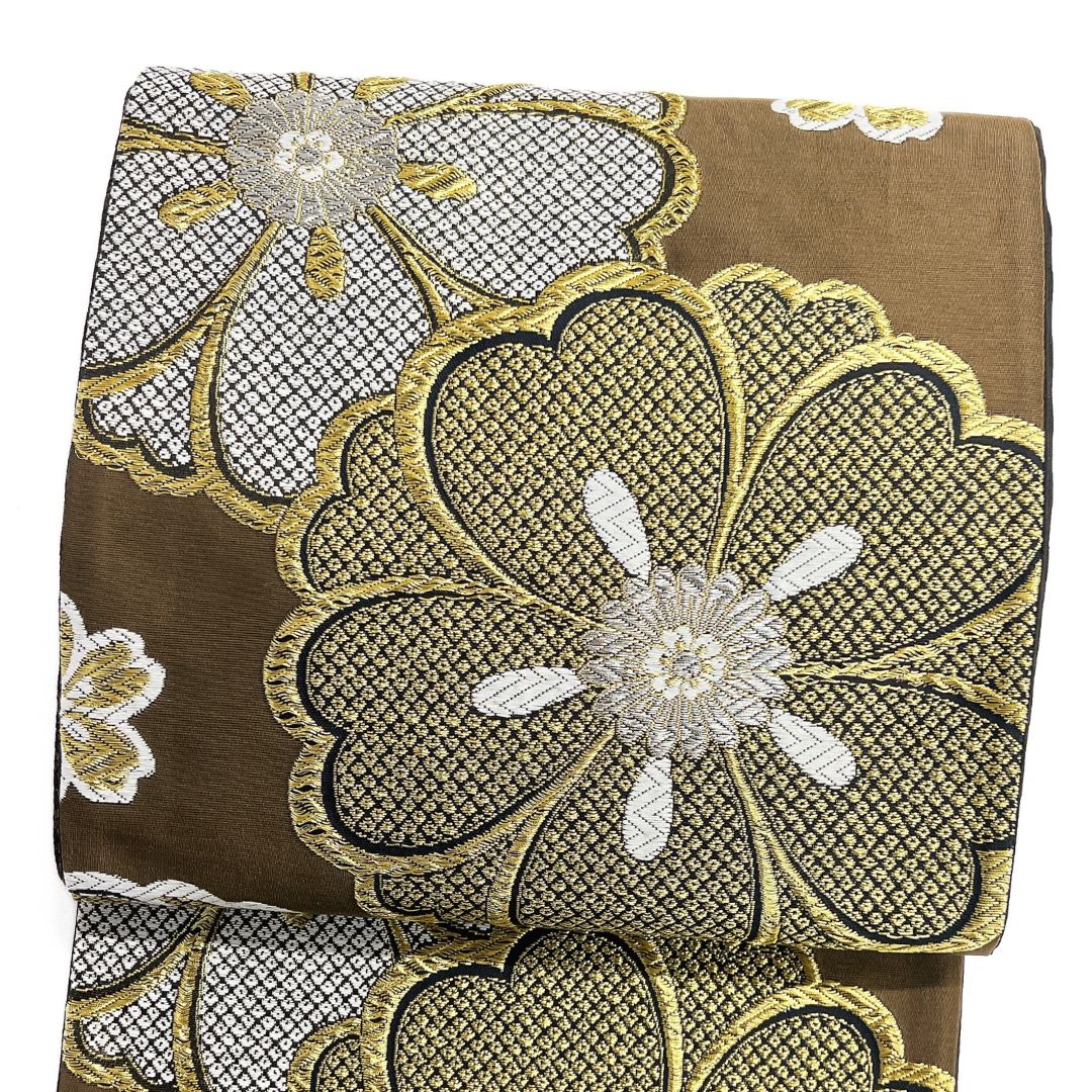 振袖帯 八重桜 鹿の子 金糸 銀糸 袋帯 着物 122 b d ms