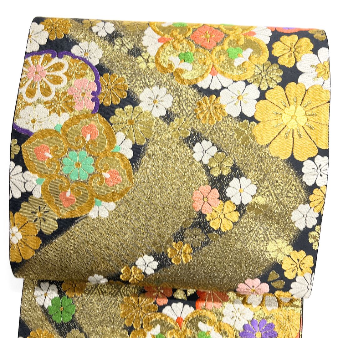 振袖帯 流水 菊 桜 唐花 花菱 金糸 着物 122 b d ms