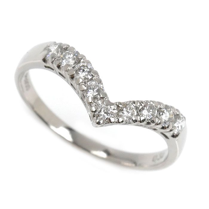 Pt 900プラチナ ウエーブ V字 リング 指輪 ダイヤモンド0 34 ct 15号 2 9 g レディース