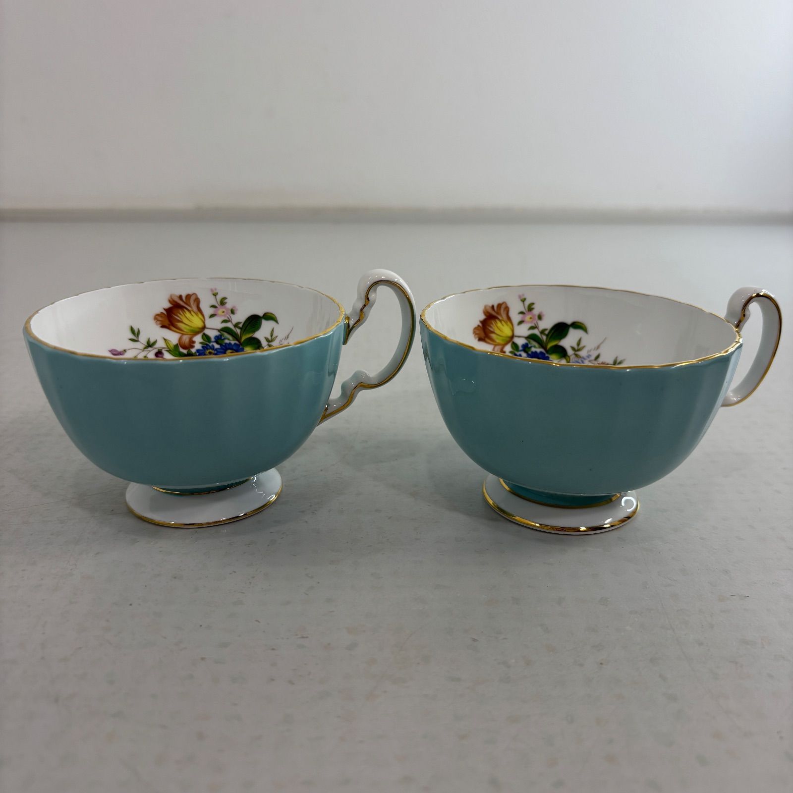 Aynsley ハワードスプレー カップ ソーサー 4客セット ターコイズブルー