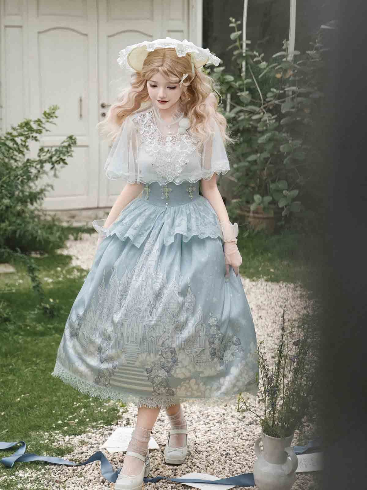 夢境 Lolita ロリータ 洋装 甘めワンピース 気質 フェミニンドレス レディース 日常お出かけ 撮影 イベント コスプレ 仮装 ガーリー清楚系 体型カバー 甘かわ華やかスタイル 夢かわロリータワンピ