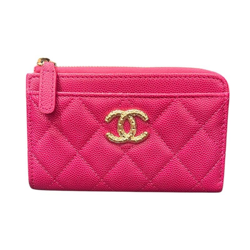 シャネル CHANEL フラグメントカードケース AP 4478 パープル GD キャビア レディース カードケース