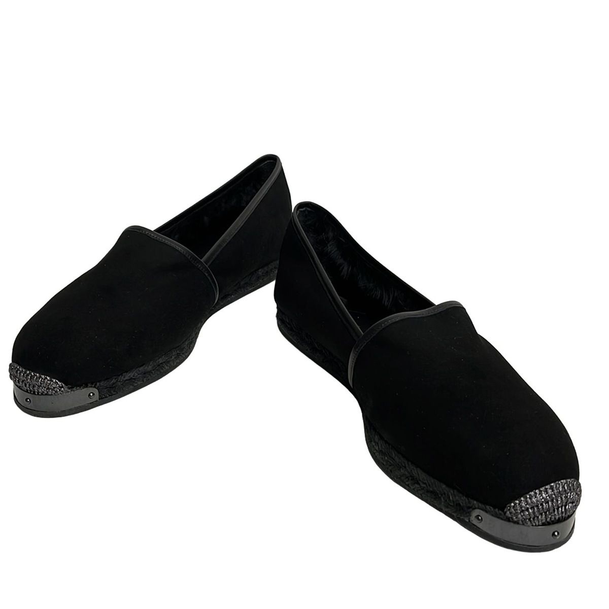 giuseppe zanotti ジュゼッペザノッティ スリッポン 44 メンズ - 黒 エスパドリーユ ファー レザー