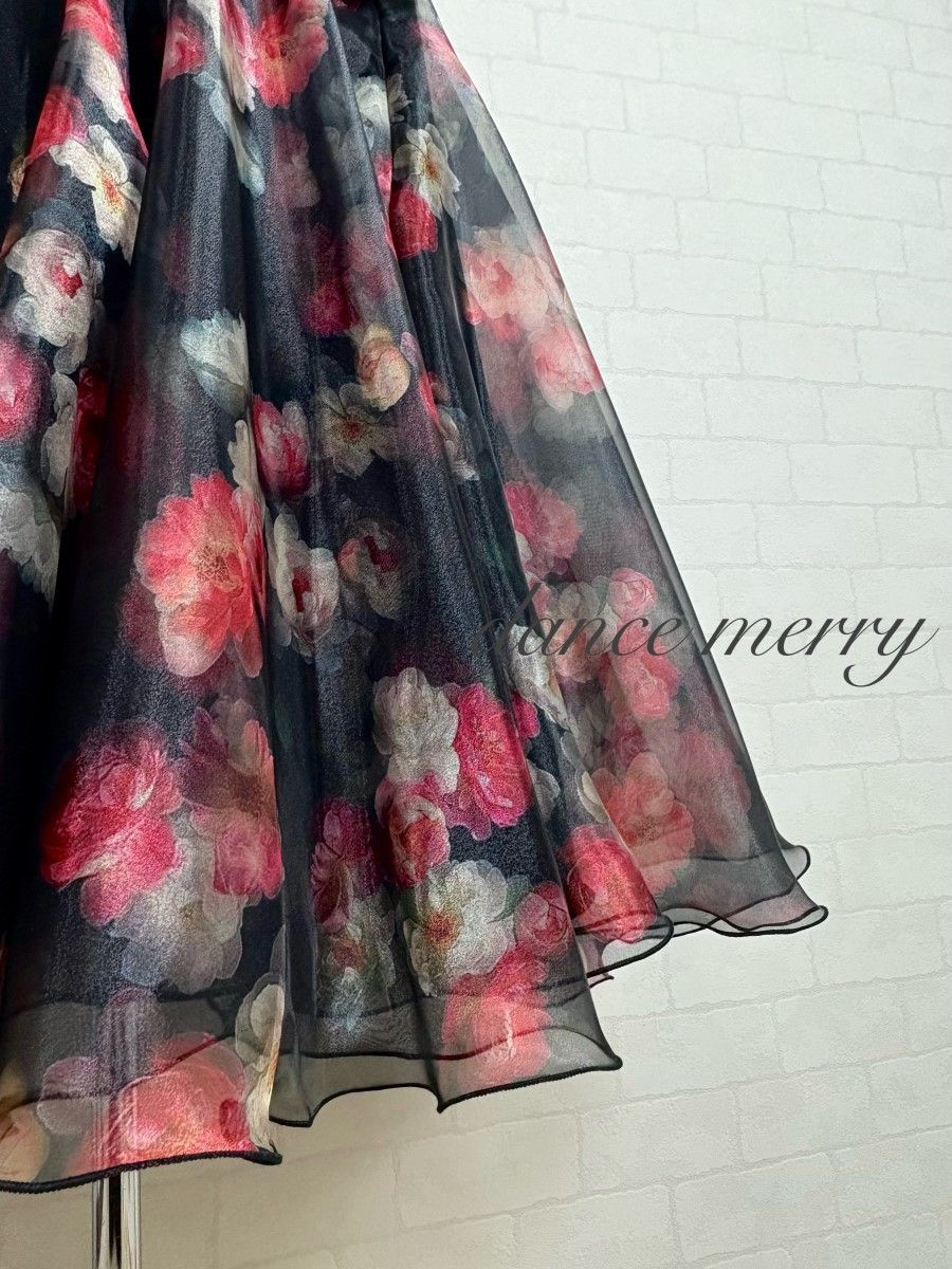 新品 豪華 社交ダンス 黒 赤 ベージュ スカート 花柄 パーティ 4275