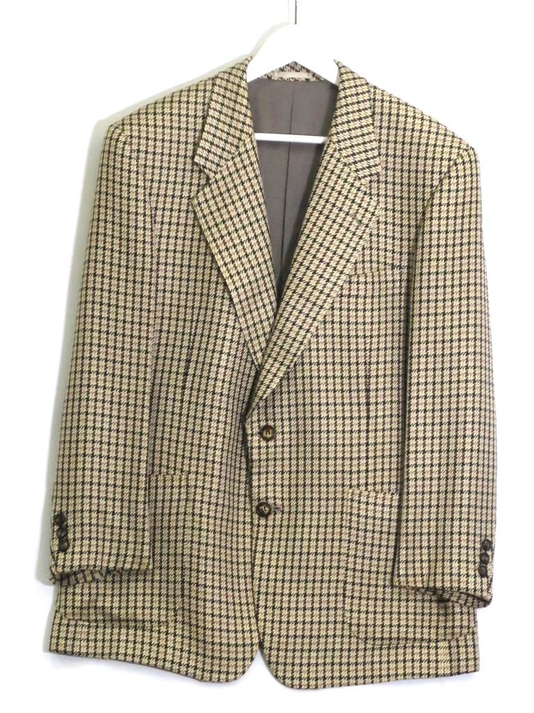 【227948】LANVIN ランバン シルク100％ テーラードジャケット 千鳥格子 メンズ ・ST50-56 ベージュ/深緑/茶