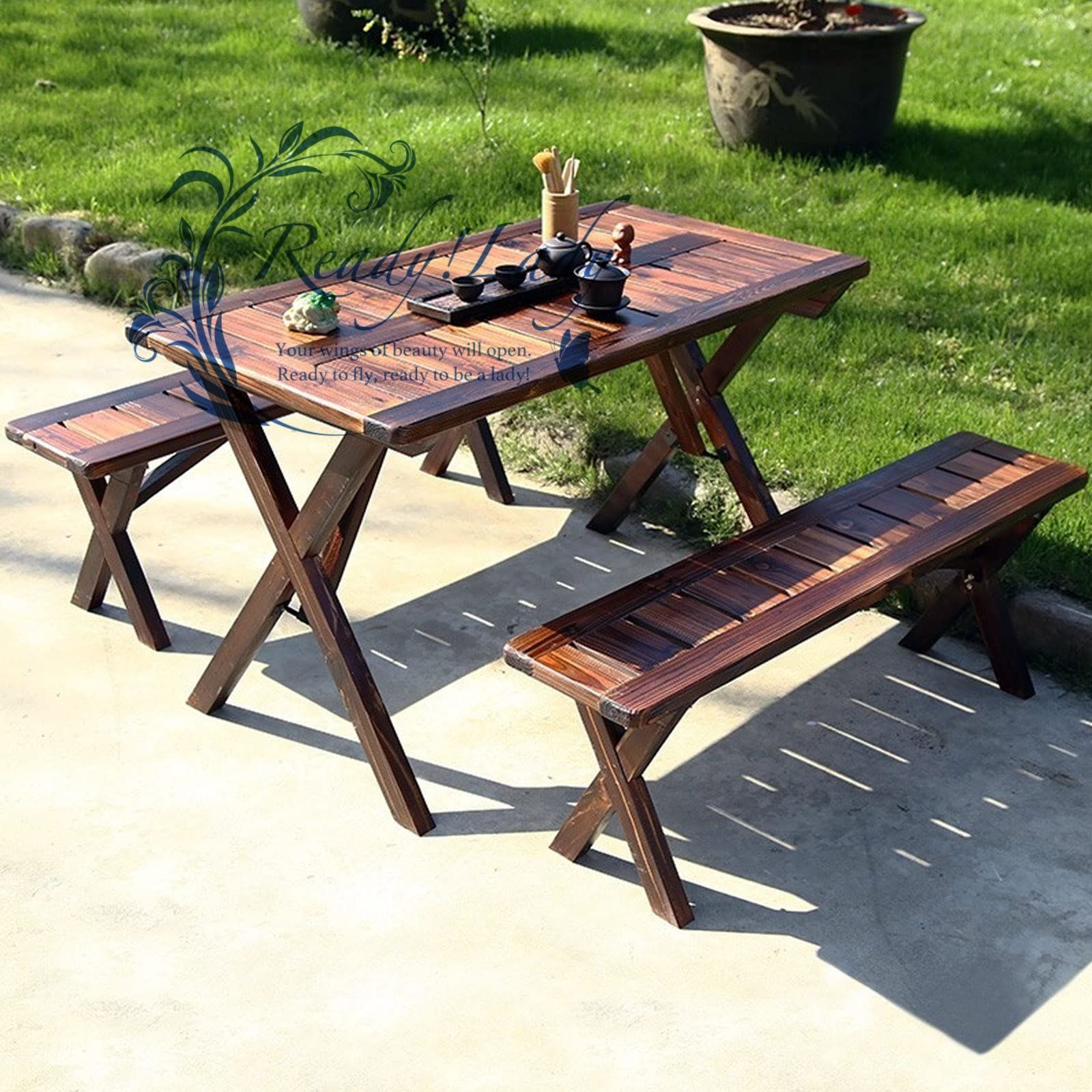 屋外のテーブルと椅子 折りたたみ式テーブルと椅子のセット 折り畳み式 3点セット ピクニックガーデンテーブル ベンチ ガーデンテーブル セット アウトドアテーブル テラステーブルとチェア 耐荷重150 kg テーブル*1 チェア*2