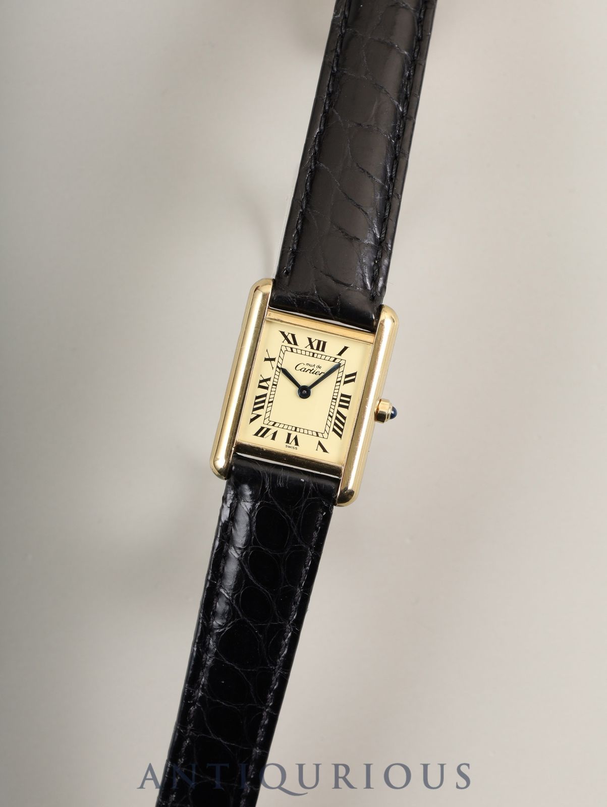 カルティエ マストタンク SM 366001 クォーツ Cal.66 SV 925 革 Dバックル GP アイボリーローマン文字盤 オーバーホール済み