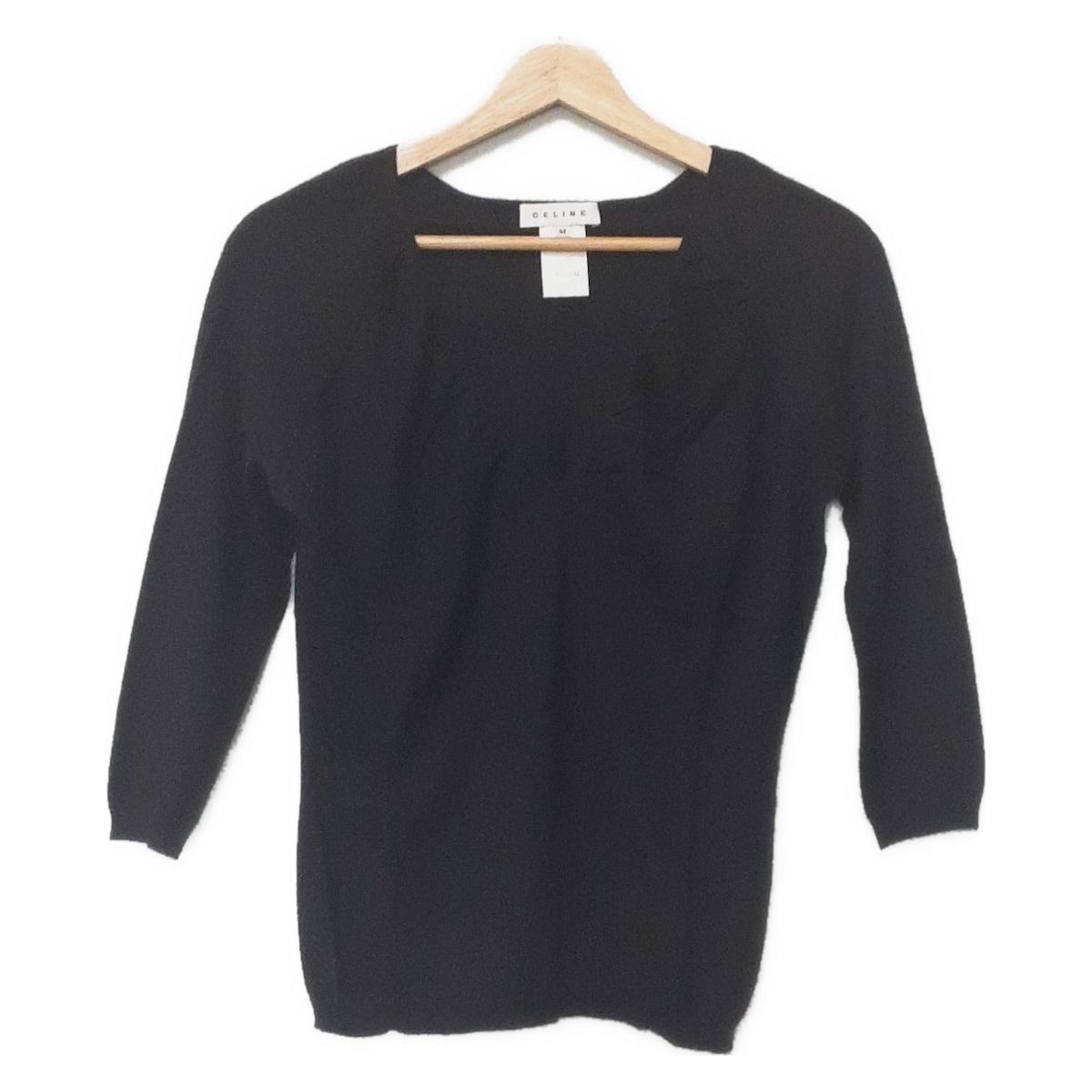 CELINE セリーヌ 七分袖セーター サイズM レディース ダークネイビー Vネック カシミヤ