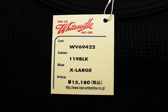 ホワイツビル WHITESVILLE THERMAL T-SHIRT BLACK XL WV69422 サーマル