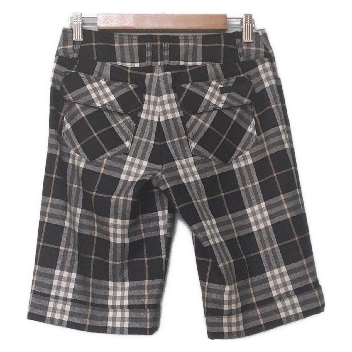 Burberry Blue Label バーバリーブルーレーベル ハーフパンツ サイズ38 M レディース 黒 アイボリー マルチ チェック柄