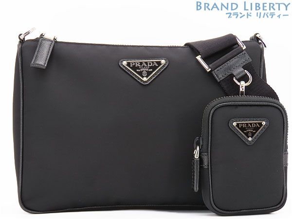 プラダ PRADA Re Nylon リナイロン 斜め掛け ショルダーバッグ メッセンジャーバッグ クラッチバッグ セカンドバッグ ポーチ付き ブラック 再生ナイロン レザー 2 VH 113
