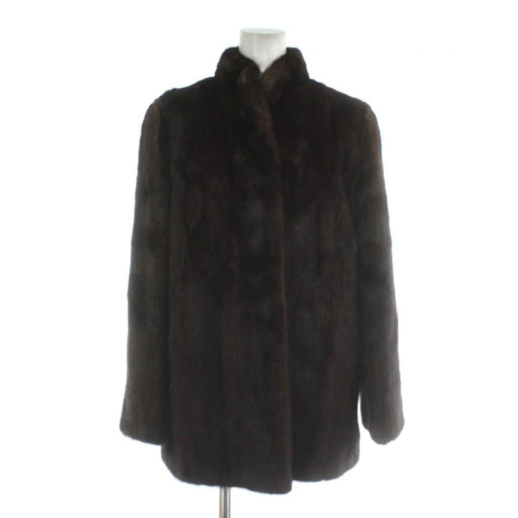 【中古】ノーブランド ファーコート アウター 毛皮 ミンク ミドル 裏地総柄 9 M 茶色 ブラウン /XZ ■GY11 レディース ノーブランド ファーコート アウター 毛皮 ミンク ミドル 11 L 茶色
