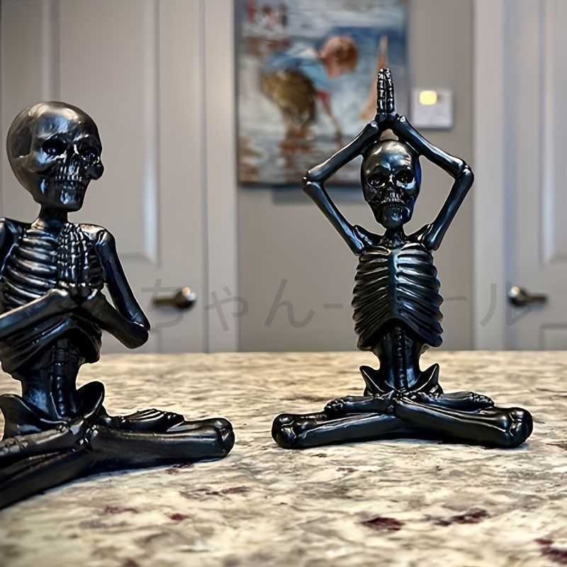 ヨガポーズスカルオブジェ 置物 3体セット 骸骨 ホワイト ブラック