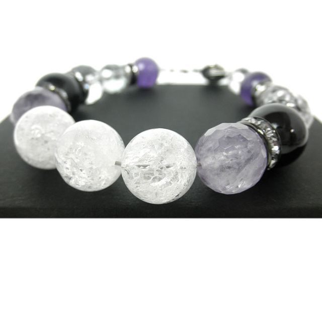 クラック水晶＆ラベンダーアメジストブレスレット セット ニューホックタイプ 腕周り内径 約１６ ０ｃｍ