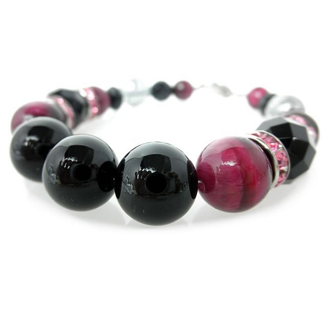 ブラックオニキス＆ピンクタイガーアイブレスレット セット ニューホックタイプ 内径 約１６.０ｃｍ 巾着袋付き