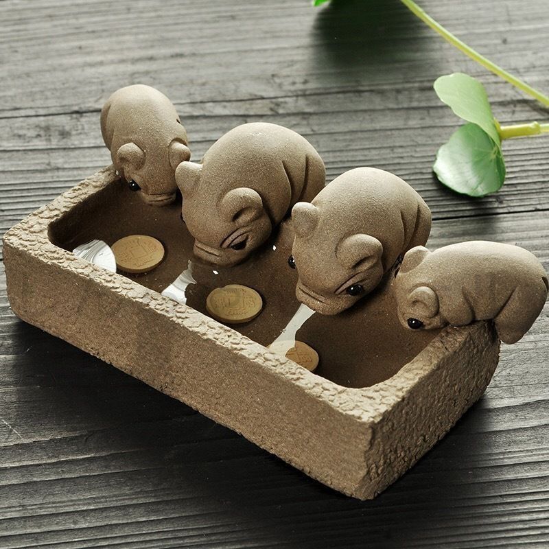 粘土の茶寵小豚 飲水、中国の粗陶器 カンフーティーセット 家の装飾