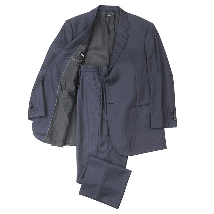 GIORGIO ARMANI ジョルジオ アルマーニ スーツ セットアップ LANA Wool Super 150 s ストライプ テーラード 2 B ジャケット スラックス メンズ サイズ 56 ネイビー 紺 イタリア製