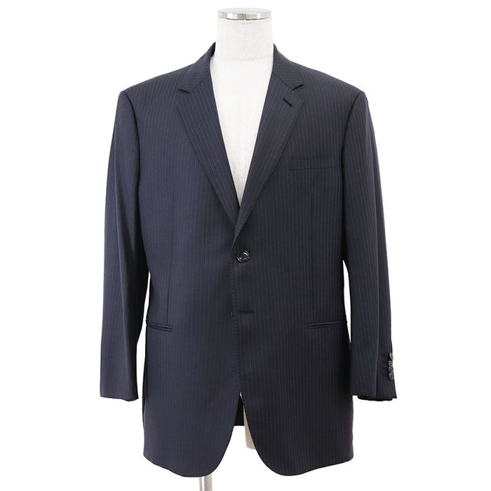 GIORGIO ARMANI ジョルジオ アルマーニ スーツ セットアップ LANA Wool Super 150 s ストライプ テーラード 2 B ジャケット スラックス メンズ サイズ 56 ネイビー 紺 イタリア製