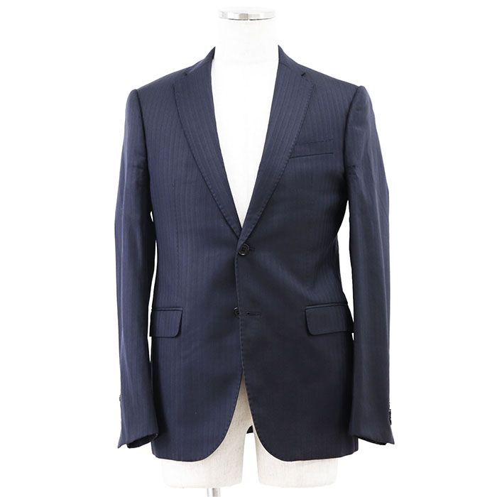 Emporio Armani エンポリオ アルマーニ スーツ セットアップ 2020年製 M LINE オルタネイトストライプ 2 B テーラード ウール | シルク ジャケット スラックス メンズ 46|サイズ表記無 ネイビー 紺 ブルガリア製