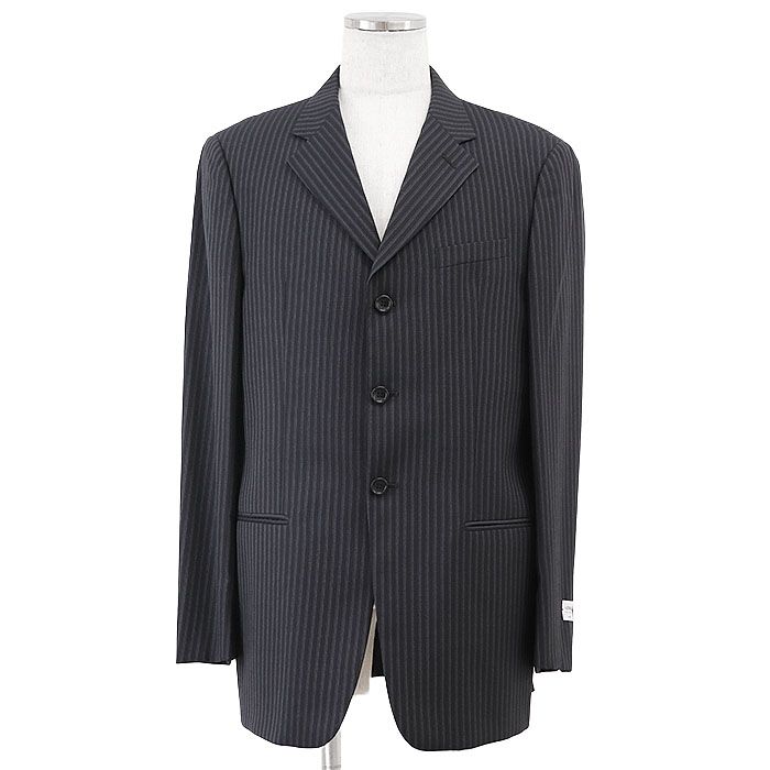 ARMANI アルマーニ コレッツォーニ スーツ ジャケット スラックス セットアップ 3 B テーラード ノッチドラペル オルタネイトストライプ テーパードシルエット メンズ サイズ 52 R ネイビー 紺 イタリア製