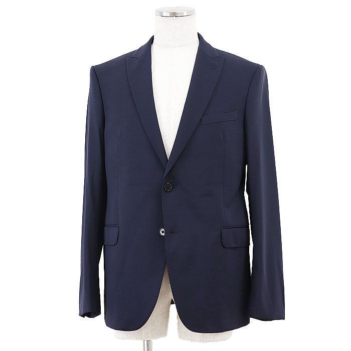 Emporio Armani エンポリオ アルマーニ スーツ 2021年製 M LINE ジャケット スラックス ストレッチ 2 B テーラード ピークドラペル テーパードシルエット セットアップ ハンガー ガーメント付属 メンズ 50 ネイビー