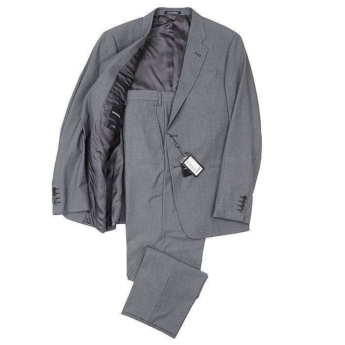 Emporio Armani エンポリオ アルマーニ スーツ 2018年製 G LINE ジャケット スラックス ストレッチ 2 B テーラード ノッチドラペル テーパードシルエット セットアップ タグ ボタン付属 メンズ 48 グレー ボスニア製