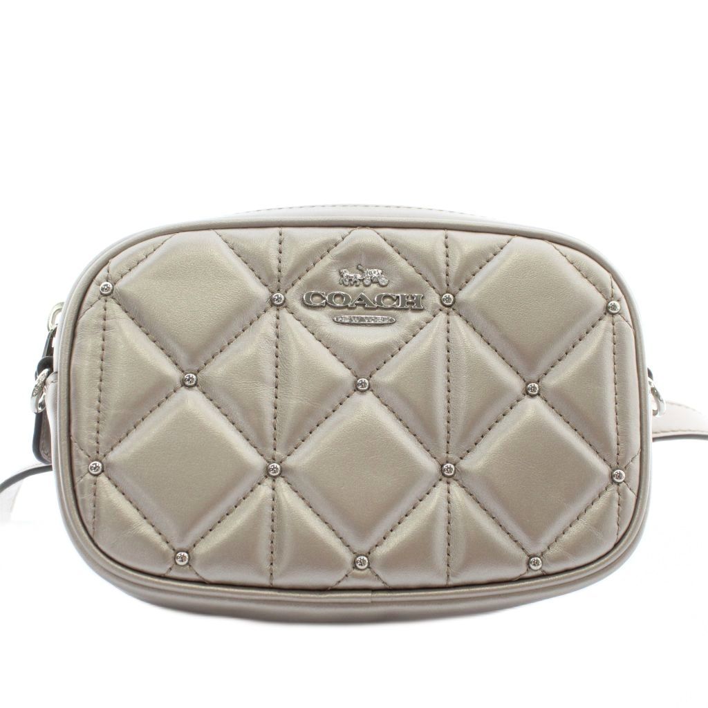 コーチ COACH ヒップバッグ ウエストバッグ レザー キルティング スタッズ ロゴ シルバー金具 ピンクゴールド F 67540 |XZ GY 17