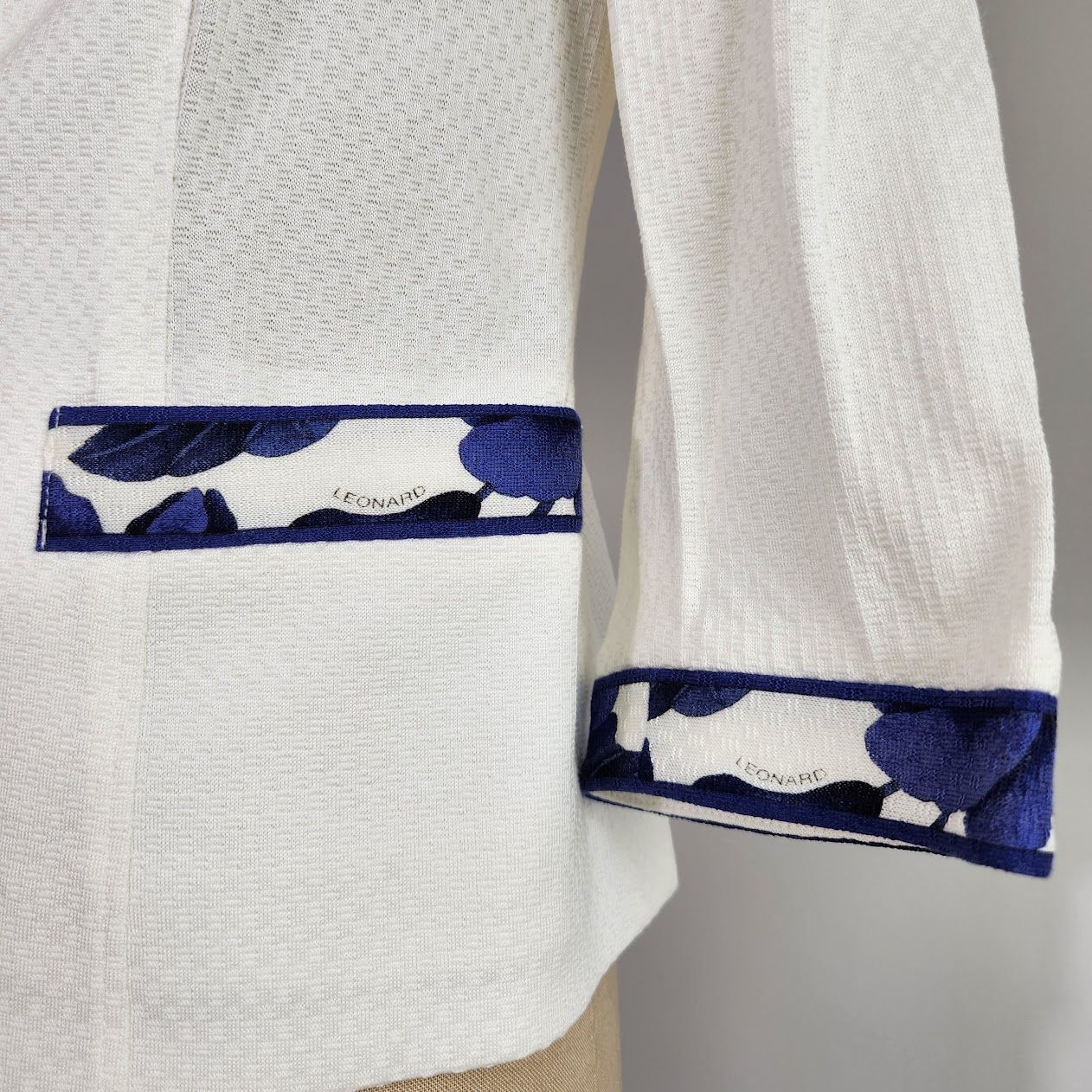 LEONARD レオナール ジャケット 11AR ホワイト 花柄トリム 日本製