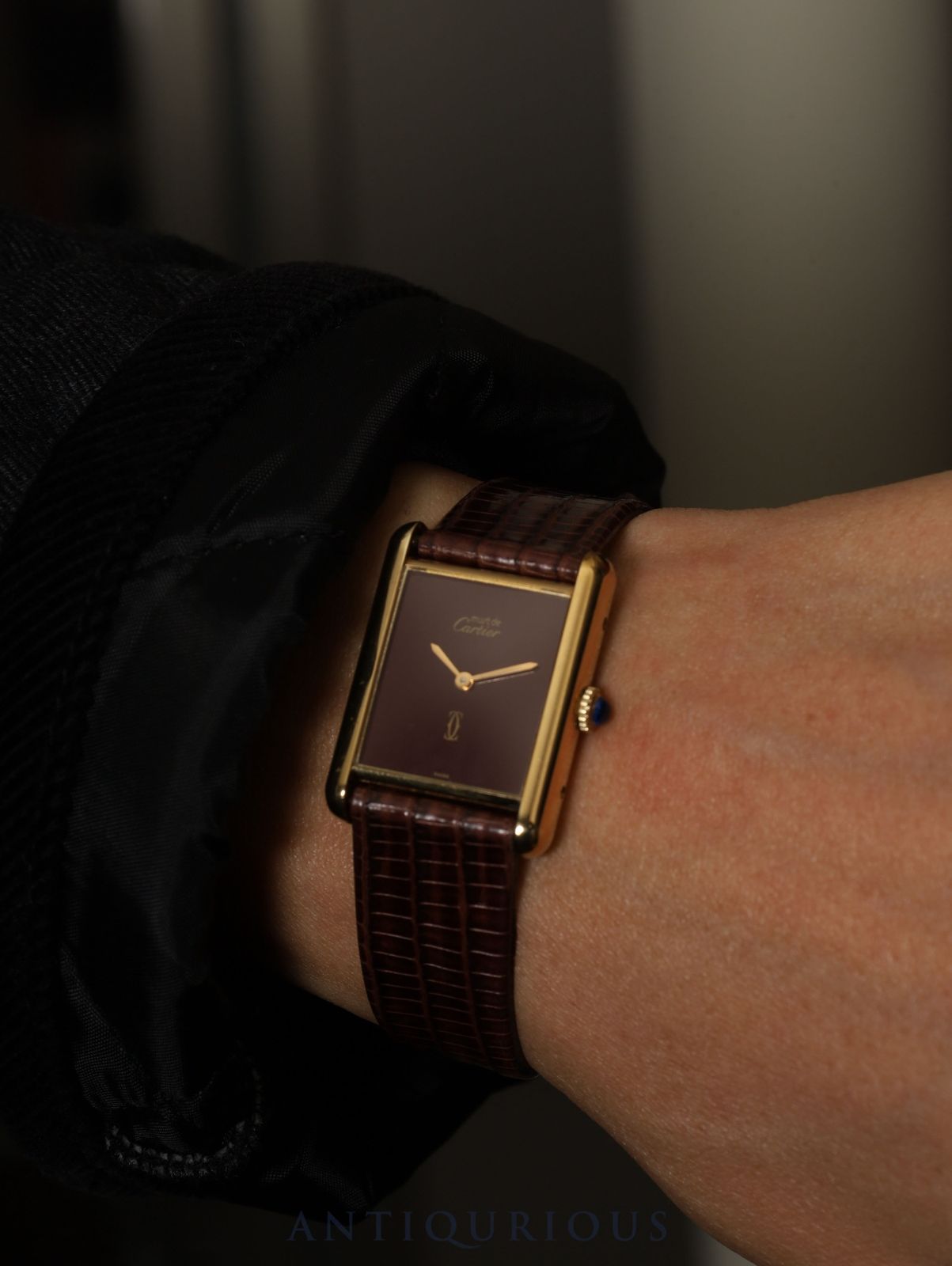 カルティエ マストタンク LM 手巻き Cal 78 1 SV 925 革 尾錠 GP ボルドー文字盤 ガーネットダイアル オーバーホール済み