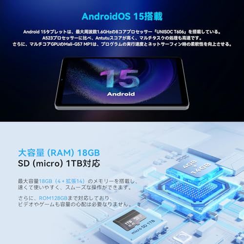  ケースプレゼント タブレット 8インチ android 15 アンドロイド WIFI 18 GB 128 1 TB TF拡張 Widevine L 8コアCPU 5500 mAh GMS BT 5.0 GPS OTG 1340 800 IPS画面 無線投s Androidタブレット本体 タブレット