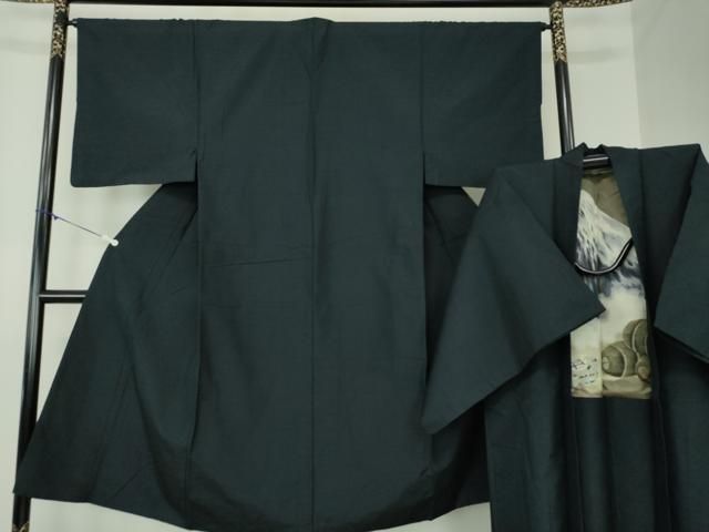 平和屋着物●男性　紬　アンサンブル　長羽織　黒地　正絹　逸品　DABA1167ps 平和屋着物○男性 紬 アンサンブル 長羽織 黒地 正絹 逸品 DABA1167ps