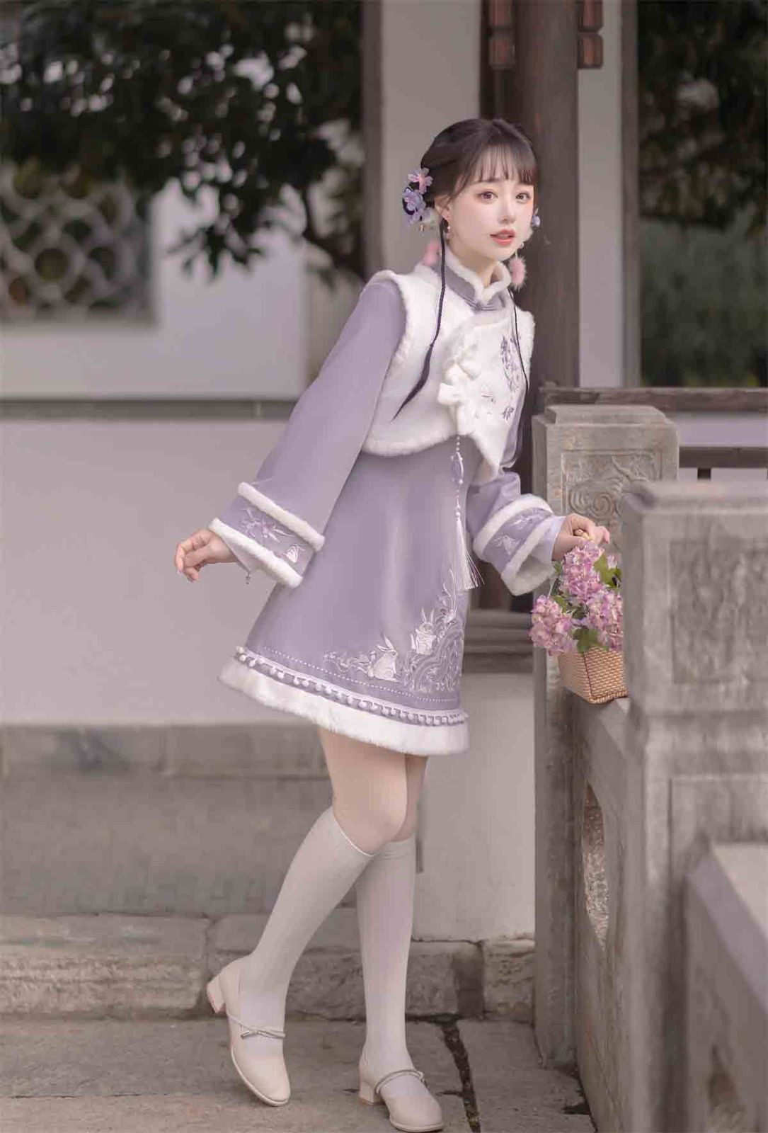 紫雲兎 漢服 レディース 漢元素 ベスト ワンピース 秋冬 セット 可愛い 中華風 コーデ お出かけ 撮影 イベント デート ふんわり暖かい甘めスタイル ガーリー清楚系 フェミニン 華やか 中華 ロリータ風コーデ