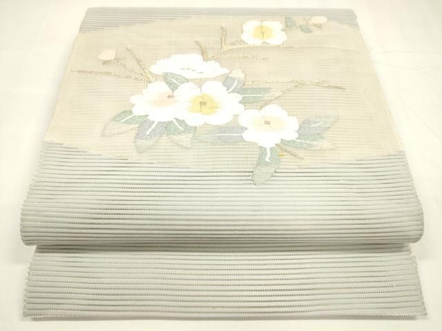 平和屋着物＊夏物　絽綴れ　八寸名古屋帯　枝花文　金糸　正絹　逸品　DABA0245cm 平和屋着物＊夏物 絽綴れ 八寸名古屋帯 枝花文 金糸 正絹 逸品