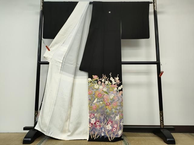平和屋着物●本加賀友禅作家 百貫華峰 黒留袖 休み鳥枝花文 暈し染め 正絹 ut