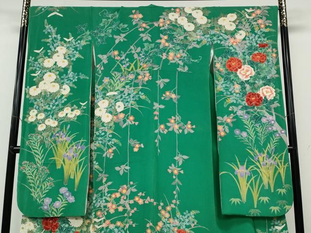 平和屋着物○豪華振袖 友禅 作家物 草花文 鬼しぼ縮緬 正絹 逸品