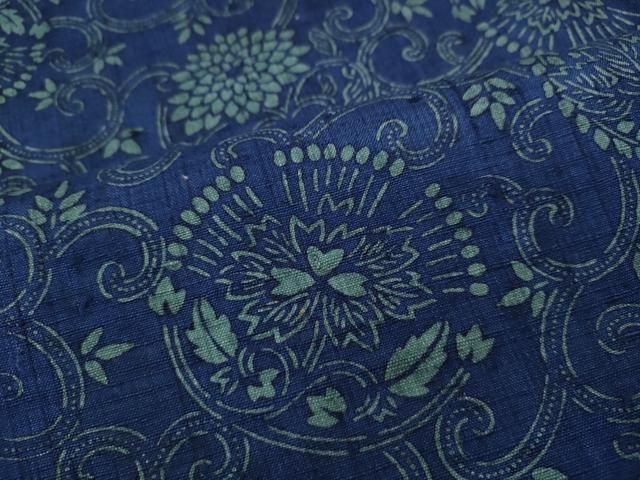 平和屋着物○生紬 藍 型染め 花唐草文 正絹 逸品 CABA8213ut - メルカリ