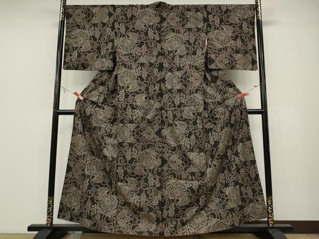 平和屋着物●本場大島紬 7マルキ 葡萄蔦の葉更紗花文 正絹 ut