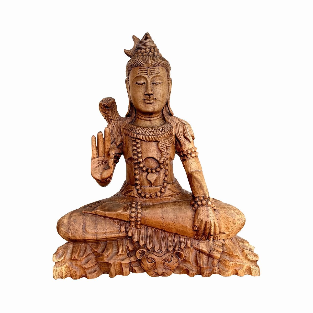 シヴァ神の木彫り 40cm 座像 木製 スワール無垢材 シバ神 オブジェ