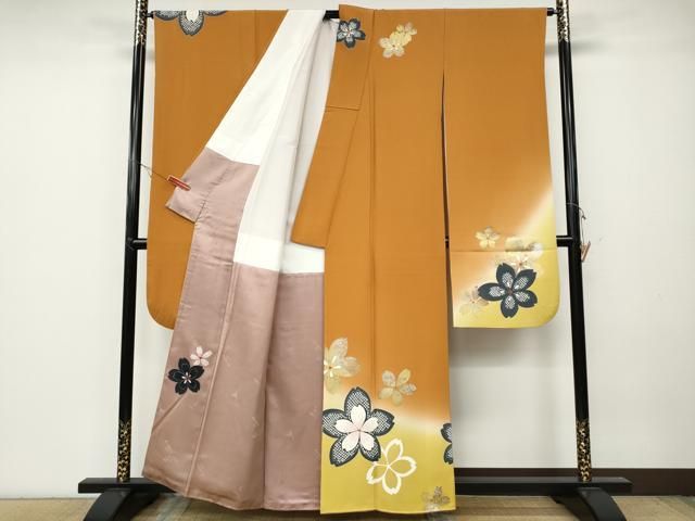 平和屋着物●中村玉緒　振袖　舞桜文　暈し染め　金銀彩　正絹　逸品　CABA8259ut 平和屋着物○中村玉緒 振袖 舞桜文 暈し染め 金銀彩 正絹 逸品